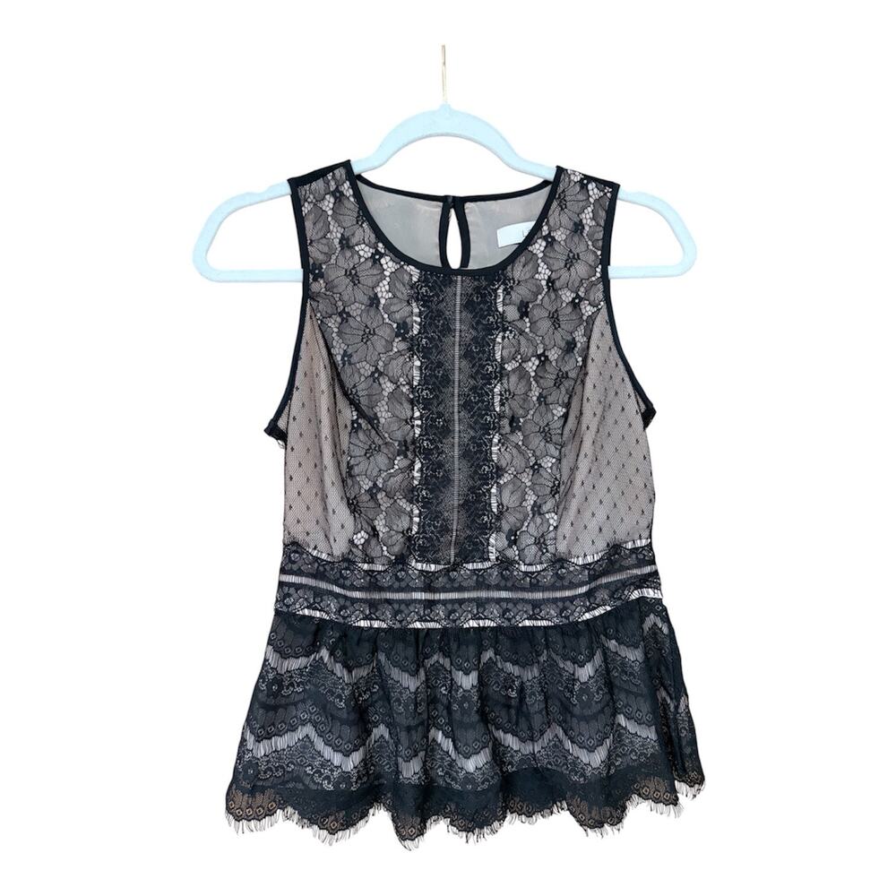 Ann Taylor LOFT Petite XS Black Lace Peplum Sleeveless Blouse Top - Picture 5 of 6